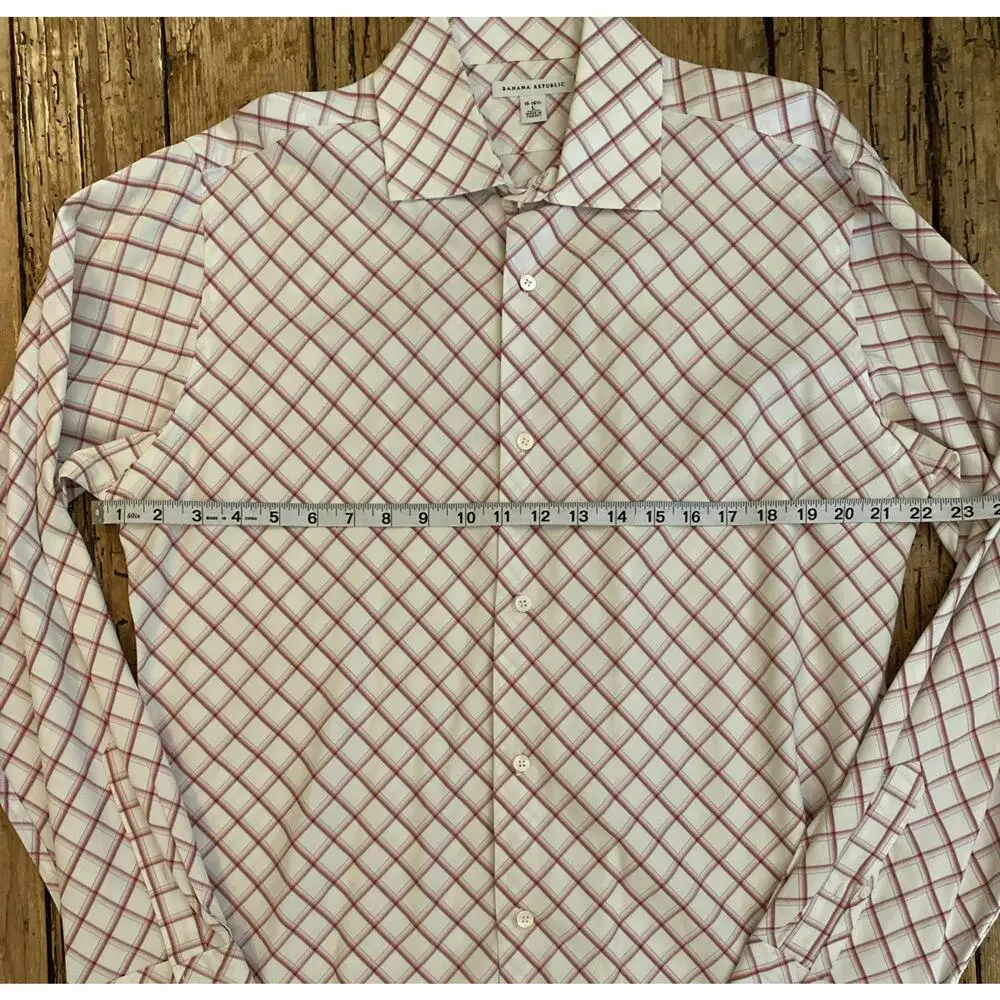 Banana Republic Mens Size L 16-16 1/2 Plaid Collared Button Down Dress Shirt